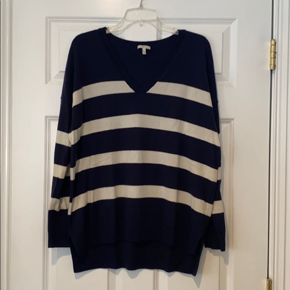 Joie v-neck navy and white stripped sweater